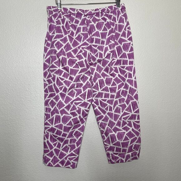 Bob Mackie Crop Pants Large Side Zip Elastic Wearable Art Geometric Trouser - Picture 9 of 9